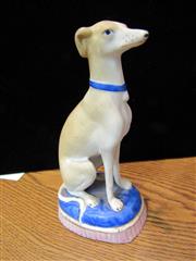 ANTIQUE LOT OF 3 STAFFORDSHIRE BISQUE PORCELAIN WHIPPET DOG FIGURES - DAMAGED